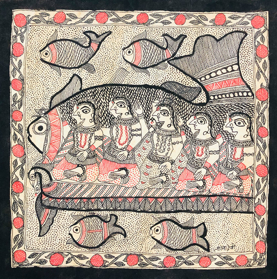 Savior Of The World: Tales Of Lord Vishnu, Madhubani Art by Ambika Devi Thumbnail