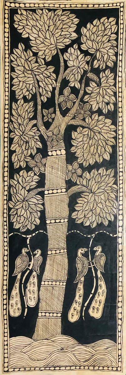 Serene Elegance: A Monochromatic Madhubani Tapestry by Ambika Devi Thumbnail