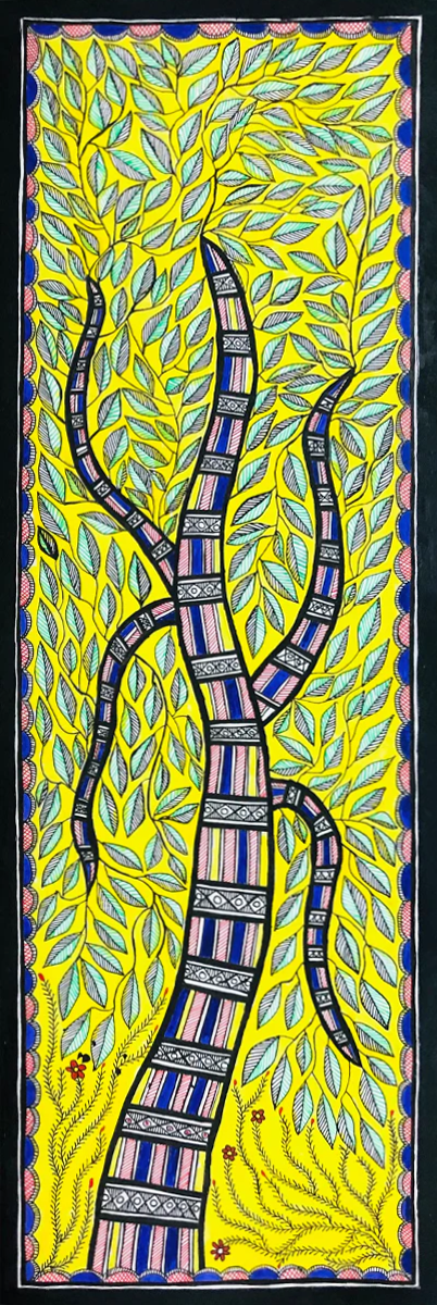 Shades of Serenity: The Tree of Life Unveiled Madhubani Painting by Ambika Devi Thumbnail