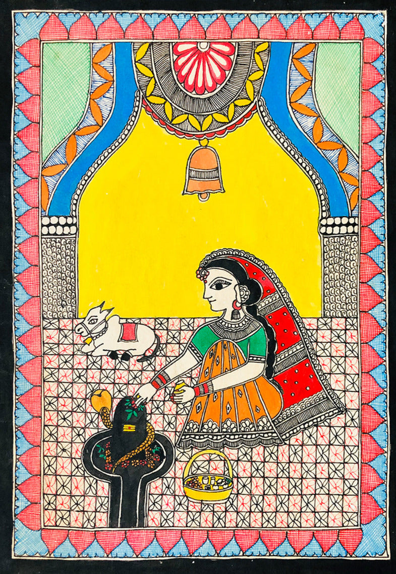 Shiva Bhakti, Madhubani Painting by Ambika Devi Thumbnail