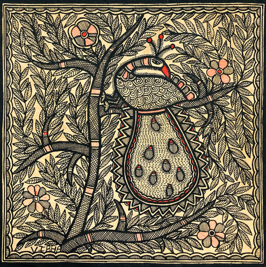 Solitary Beauty – A Tapestry of Madhubani Art, Madhubani Painting by Ambika Devi Thumbnail