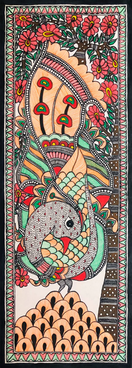Splendour plumage: Regal beauty of wild Madhubani Painting by Ambika Devi Thumbnail