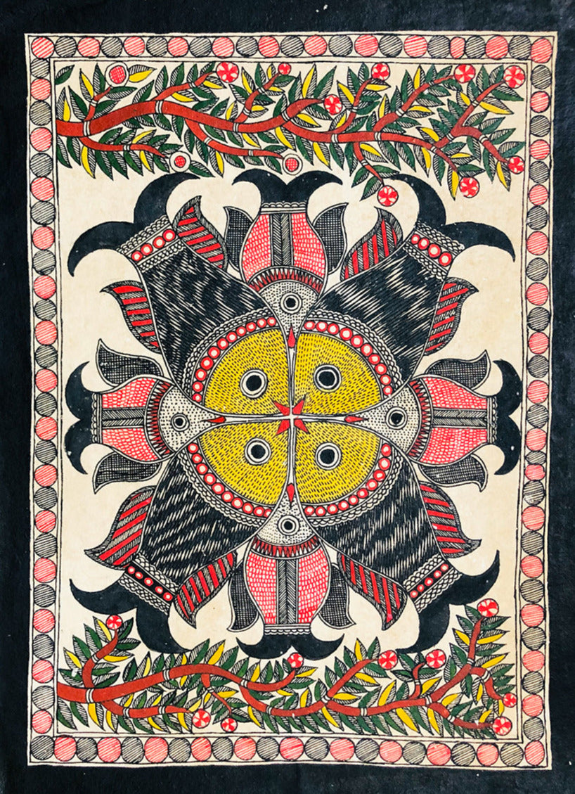 Symphony of Quadrants - Fishes of Madhubani, Madhubani Painting by Ambika Devi Thumbnail