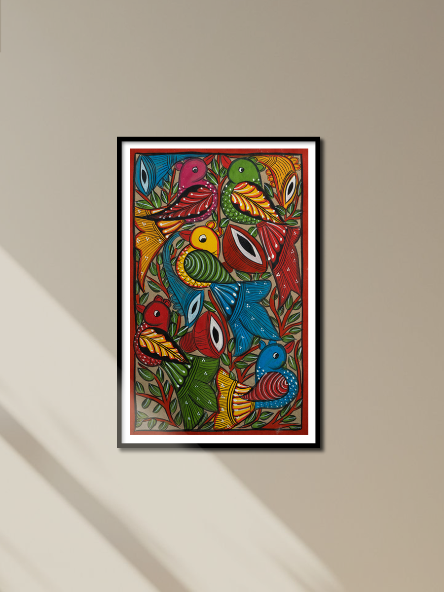 Birds on branches: Santhal-Tribal Pattachitra by Manoranjan Chitrakar for sale