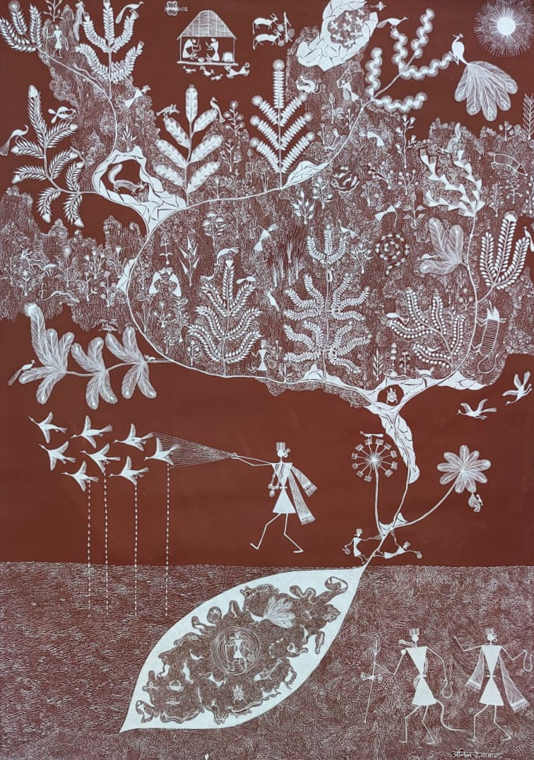 The Earth: Warli Painting by Anil Wangad Thumbnail