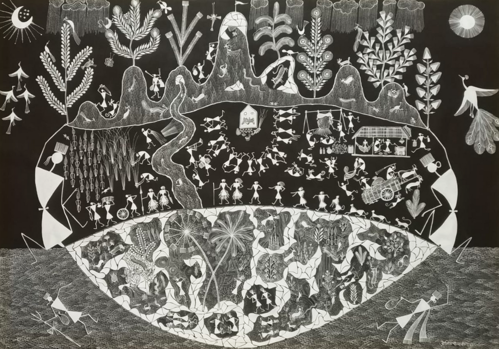 The Earth and God's: Warli Painting by Anil Wangad Thumbnail