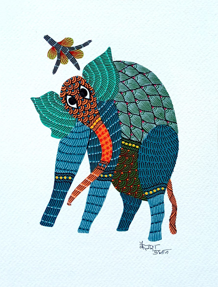 The Elephant: Gond art by Kailash Pradhan Thumbnail
