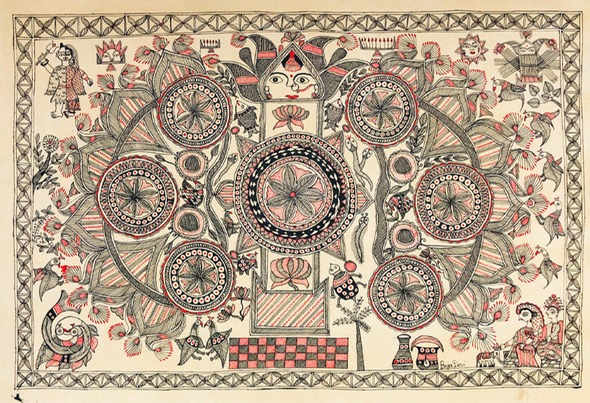 The Floral Kohbar, Madhubani art by Ambika devi Thumbnail