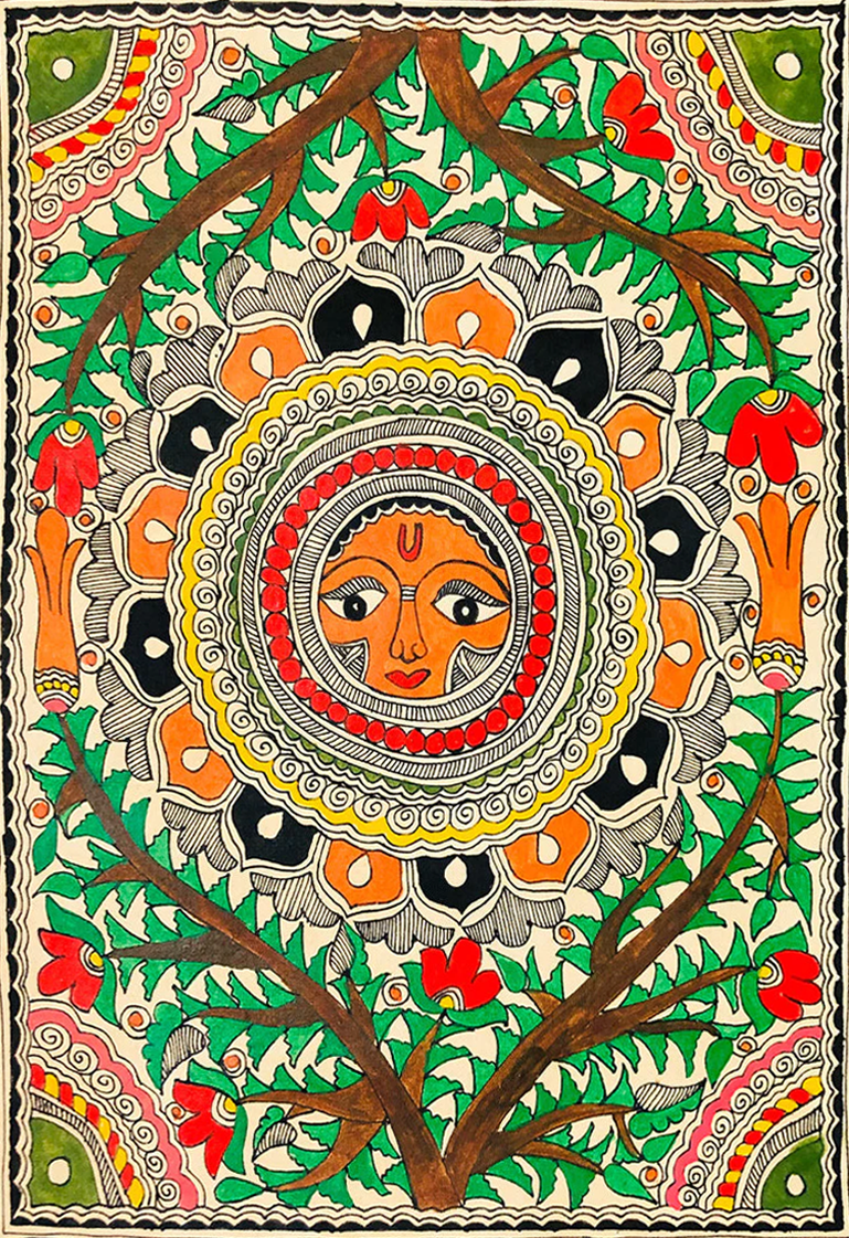 The Glory of Surya Dev, Madhubani Painting by Ambika Devi Thumbnail