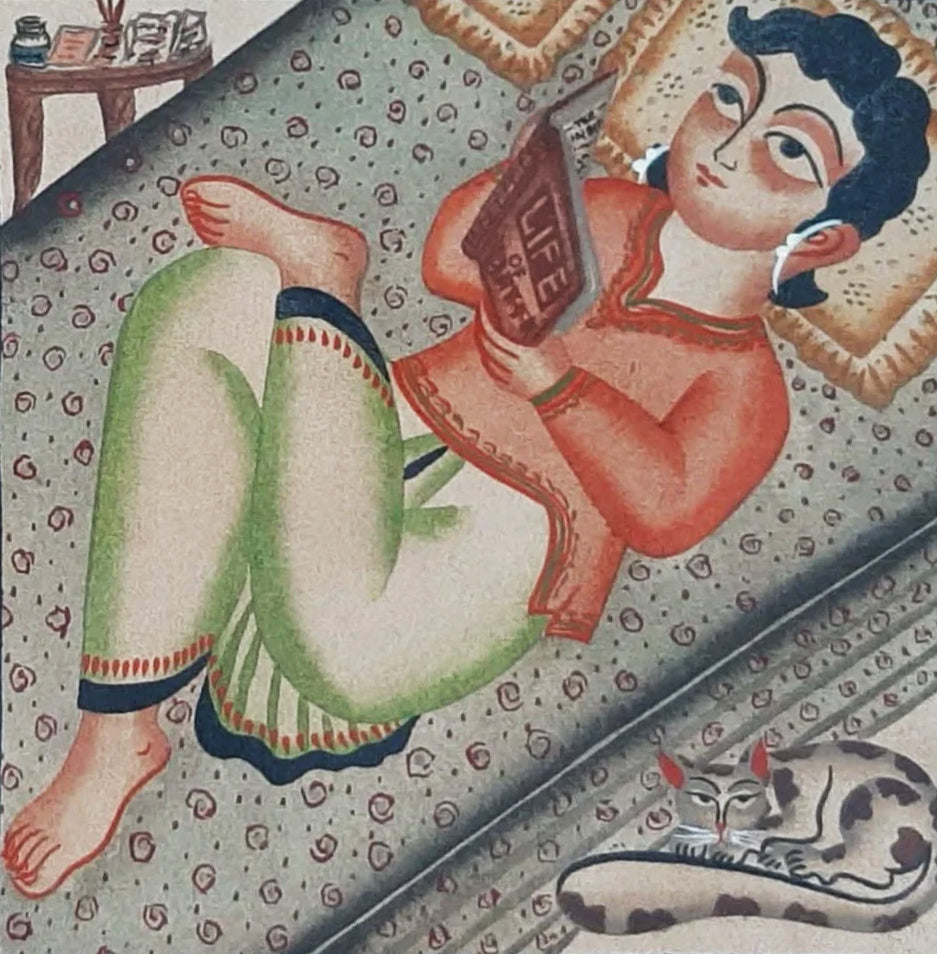 The reader, Kalighat Art by Bapi Chitrakar Thumbnail