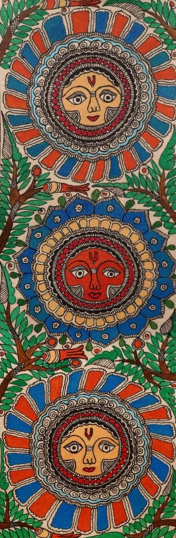 Madhubani Painting of Three Suns by Ambika Devi Thumbnail