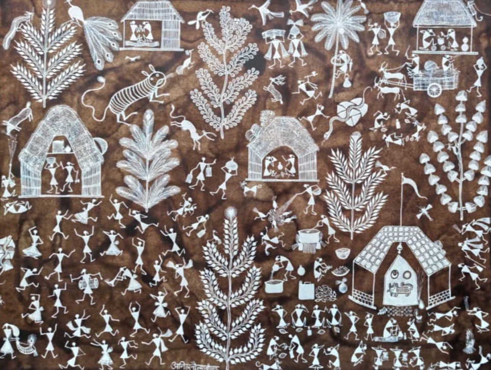 Tiger God Puja: Warli Painting by Anil Wangad Thumbnail