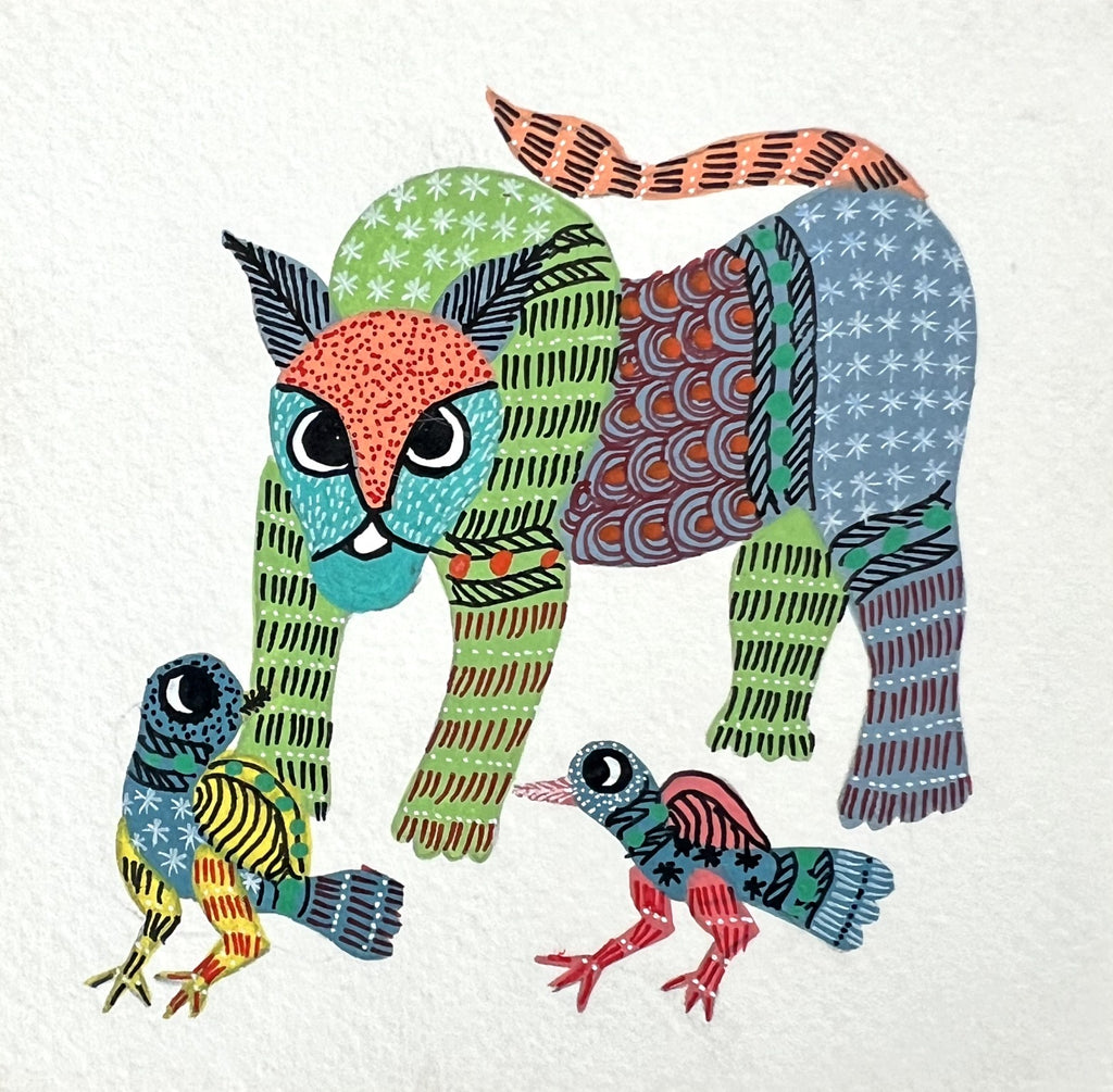 The Wonders of Nature: Tiger and Birds In Gond by Kailash Pradhan Thumbnail