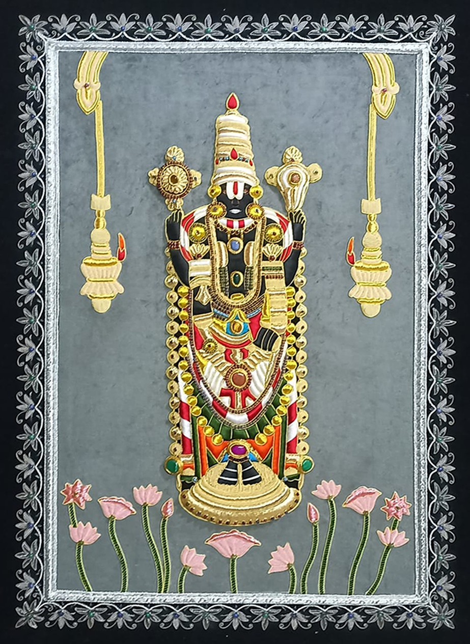 Tirupati Balaji in Kundan Zardozi artwork by Mohd. Bilal Thumbnail