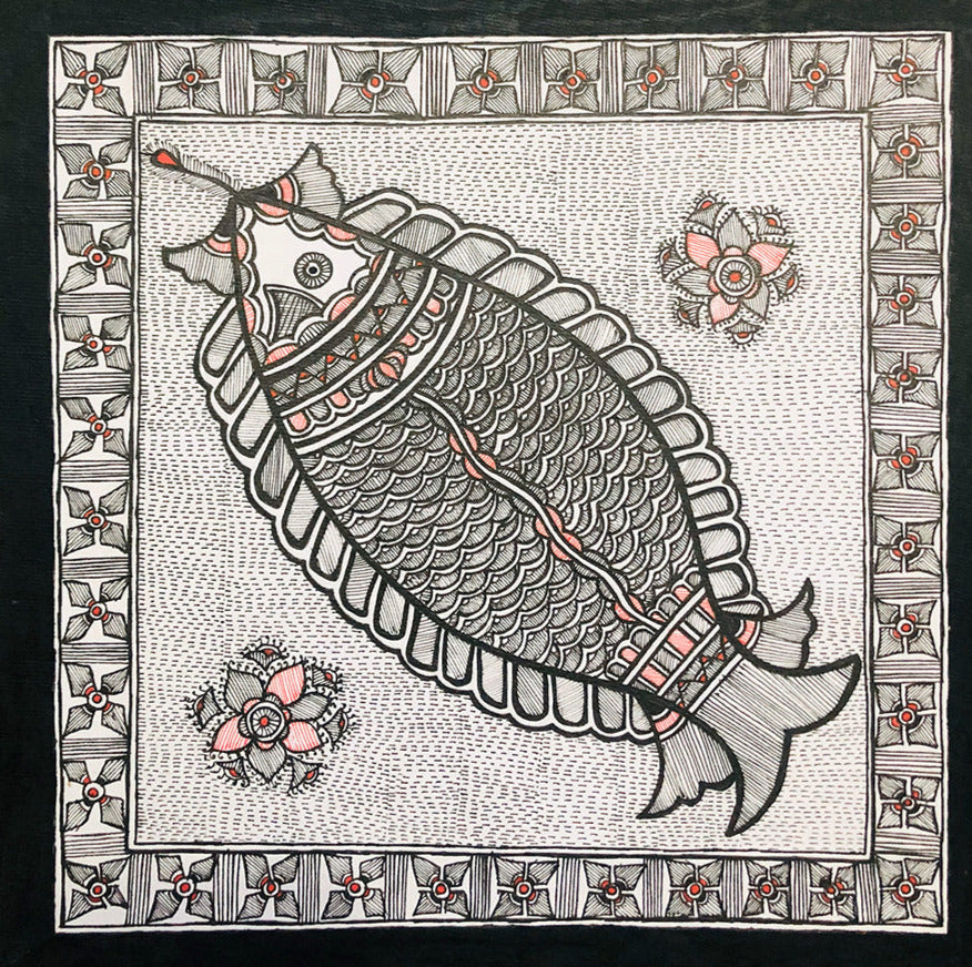 Tranquility - A Solitude of Madhubani, Madhubani Painting by Ambika Devi Thumbnail