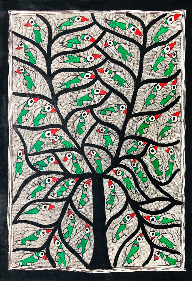 Tree of Life, Madhubani Painting by Ambika Devi Thumbnail