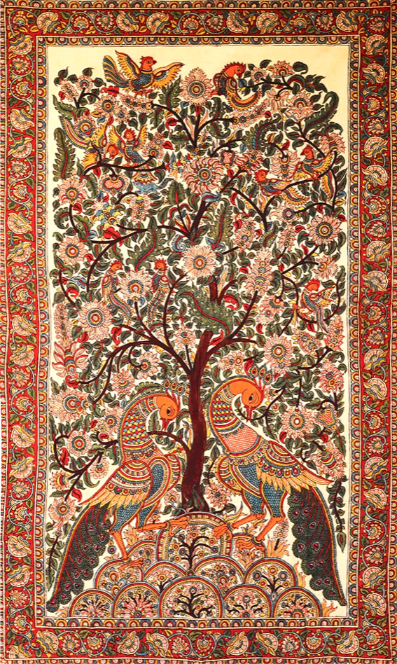 Tree of Life with Peacocks Kalamkari Painting by Siva Reddy Thumbnail