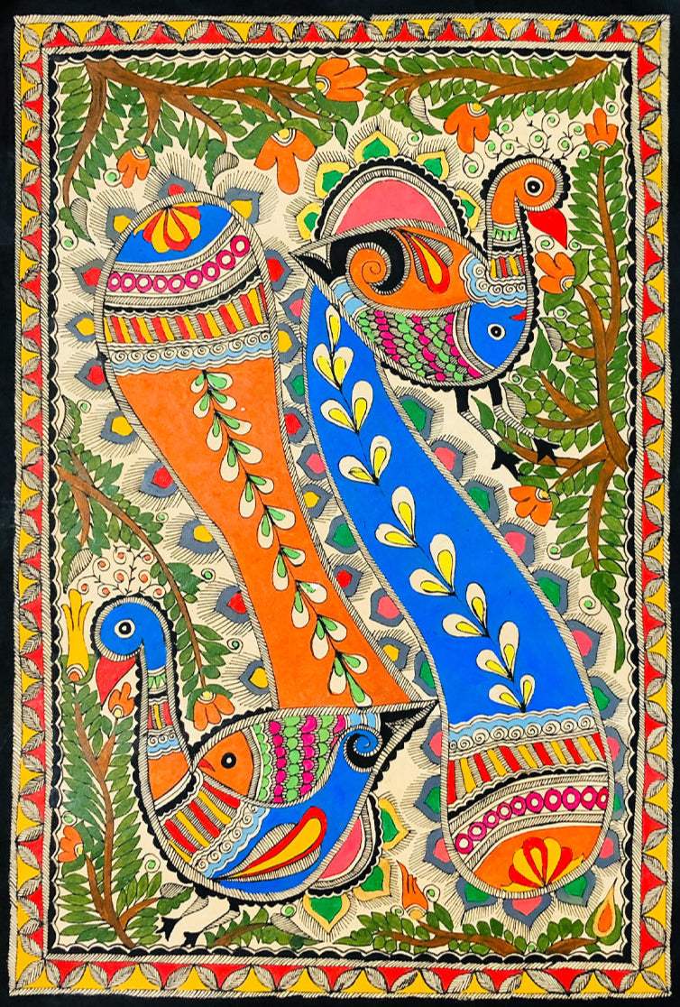Two Peacock, Madhubani by Ambika devi Thumbnail