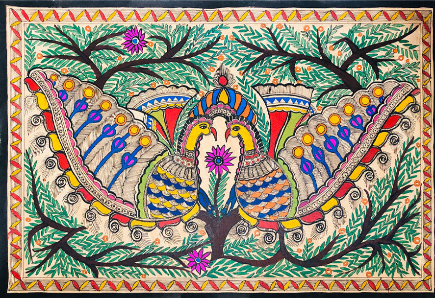 Two Peacock, Madhubani by Ambika devi Thumbnail