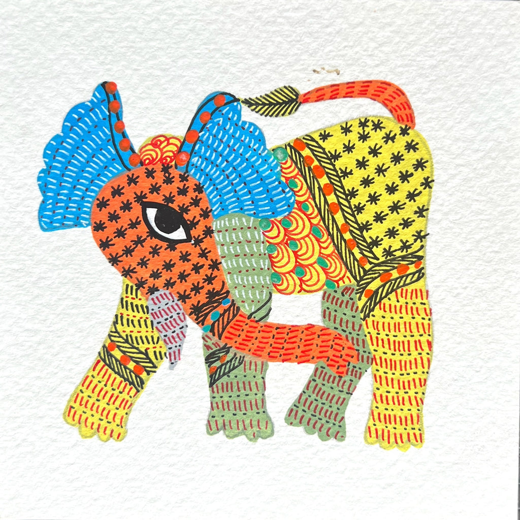 Vibrant Elephant In Gond by Kailash Pradhan Thumbnail