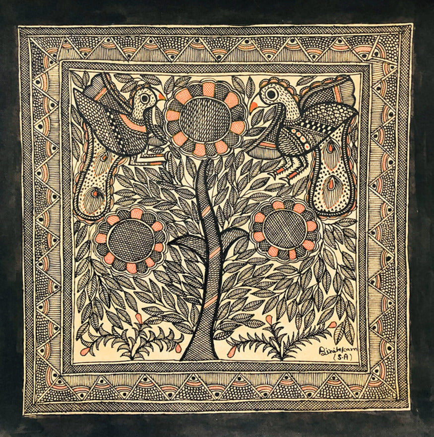 Vintage Artistry – Intricacy of Wild, Madhubani Painting by Ambika Devi Thumbnail