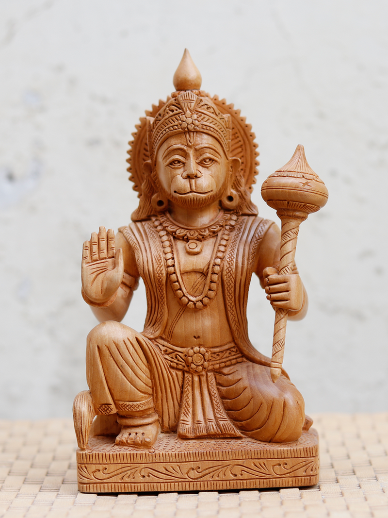Buy Seated Hanuman in Sandalwood Carving by Om Prakash 