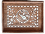 Buy Elephant Handcrafted Tray in Wood Inlay by Satyug Singh