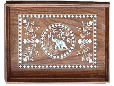 Buy Elephant Handcrafted Tray in Wood Inlay by Satyug Singh