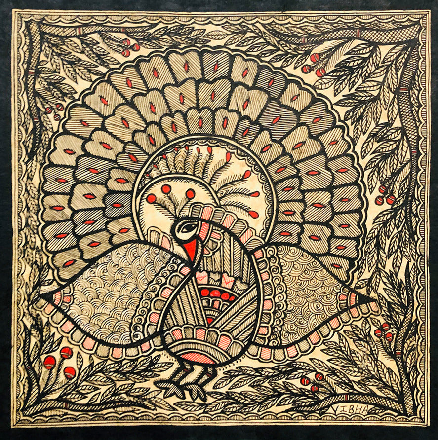 Whimsical beauty - A Regal Astonishment, Madhubani Art by Ambika Devi Thumbnail