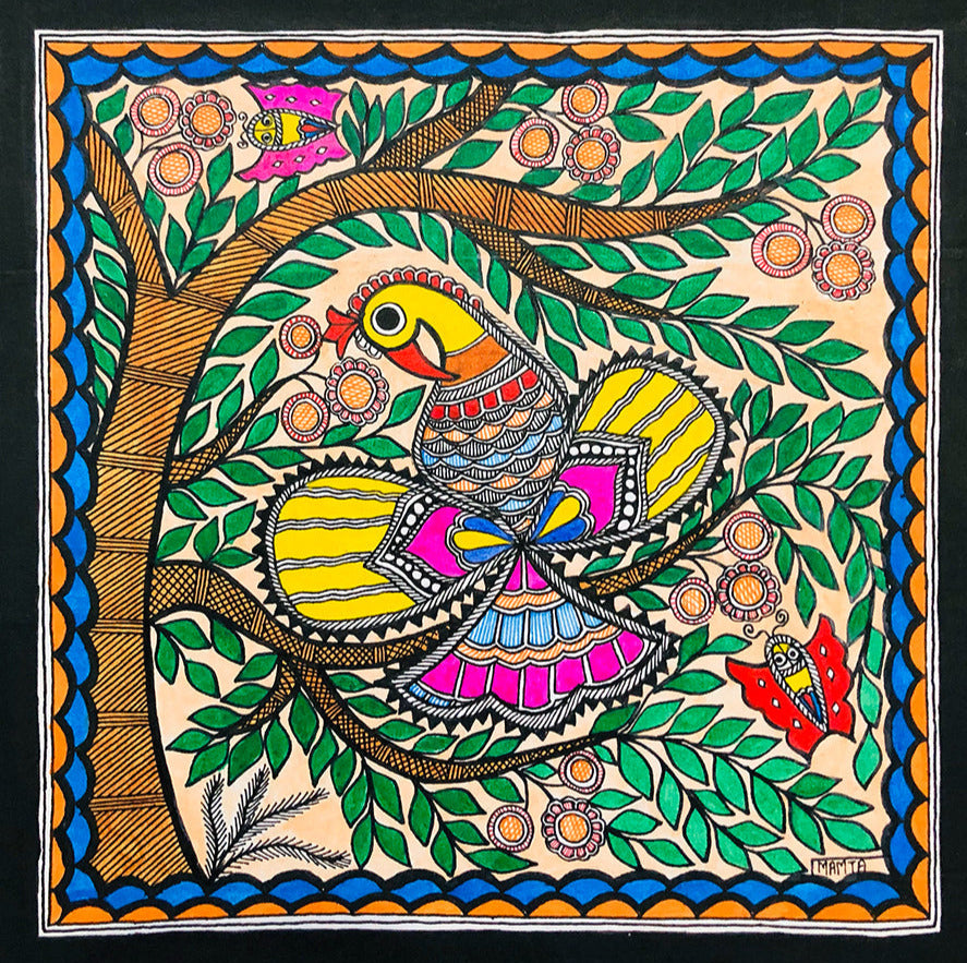 Whimsical whispers - Beauties of Madhubani, Madhubani Painting by Ambika Devi Thumbnail