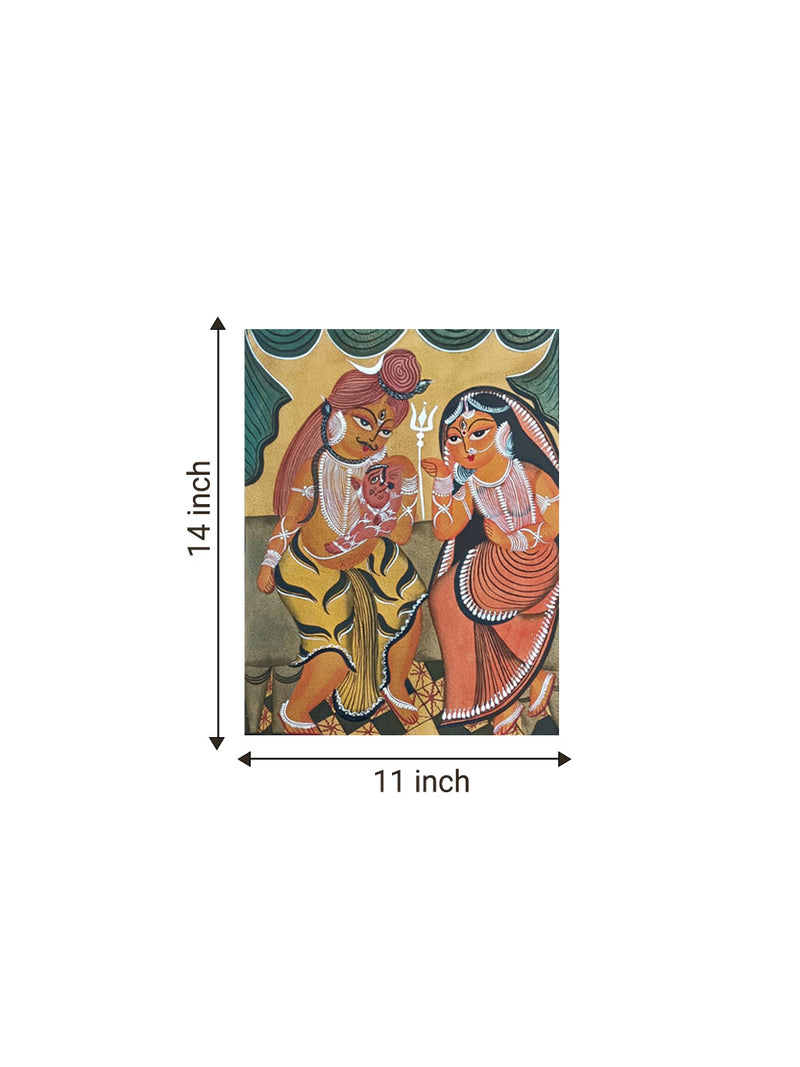 Shiva and Parvati with Ganesha (Shiv Parivaar) in Kalighat by Hasir Chitrakar