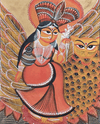 Buy Goddess Lakshmi seated on owl in Kalighat by Hasir Chitrakar