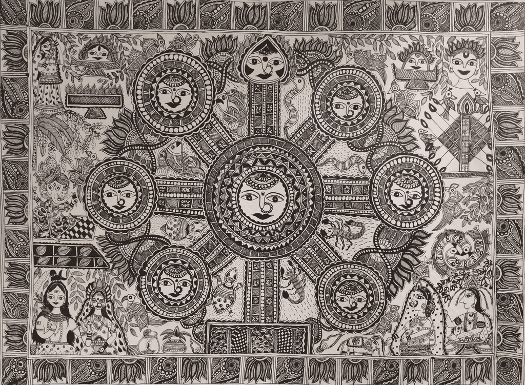 Celestial Blessing in Madhubani by Ambika Devi Thumbnail