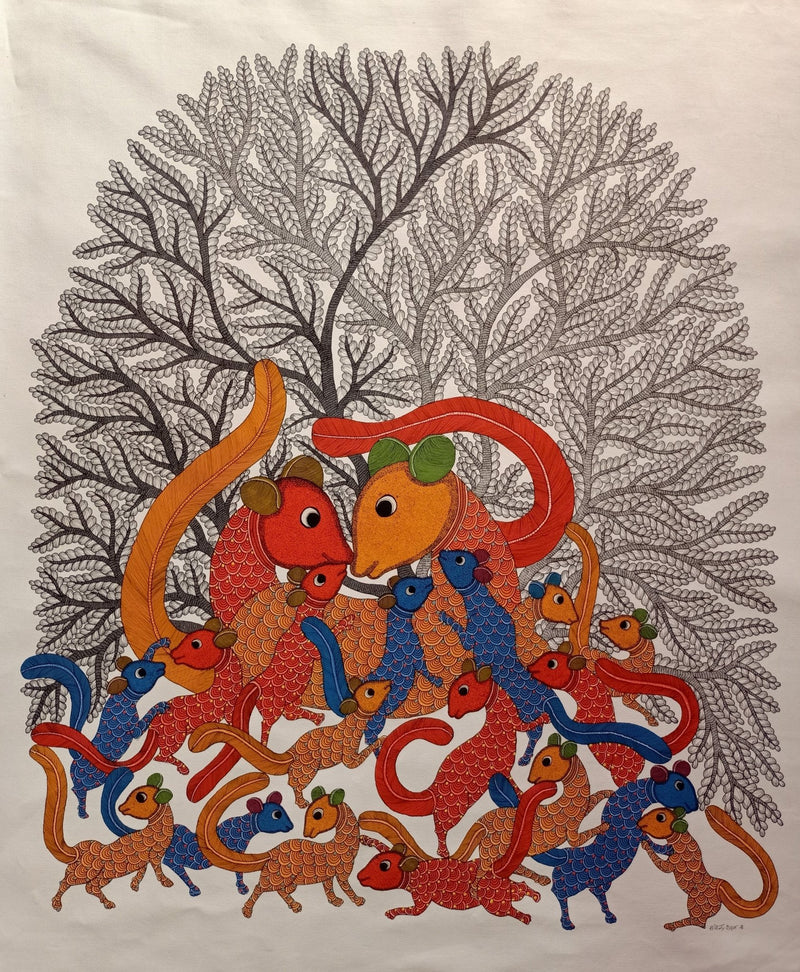 Dream of Squirrel Gond Painting by Rajendra Shyam