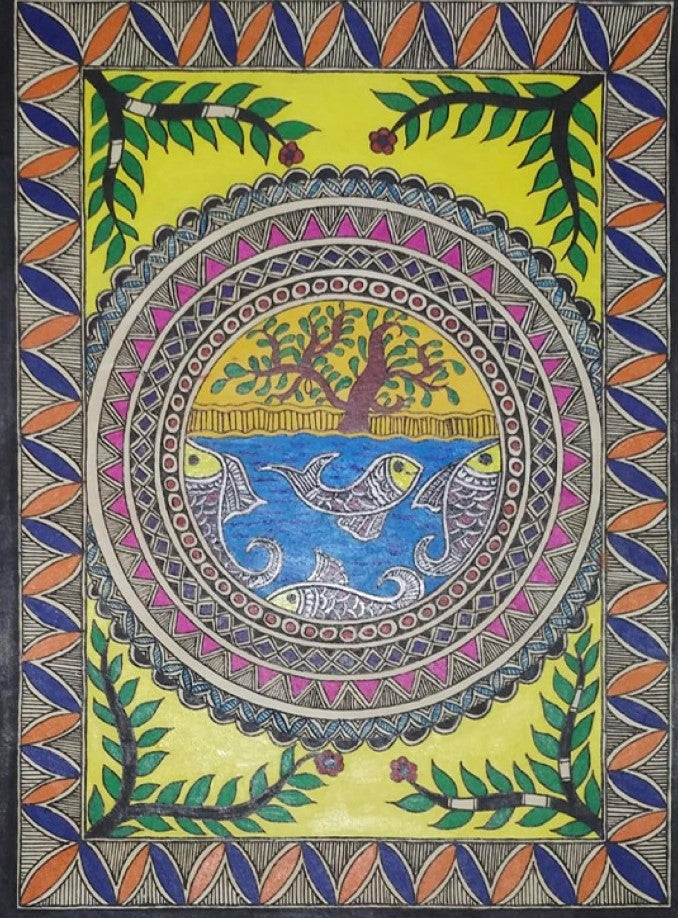 The Circle of Life Madhubani Painting by Ambika Devi Thumbnail
