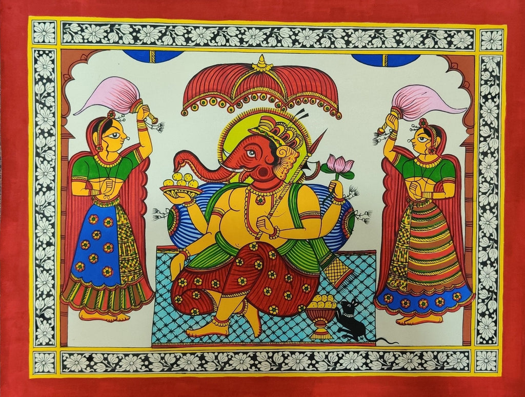 Ganesh With Ridhi Sidhi: Phad Painting by Kritika Joshi Thumbnail