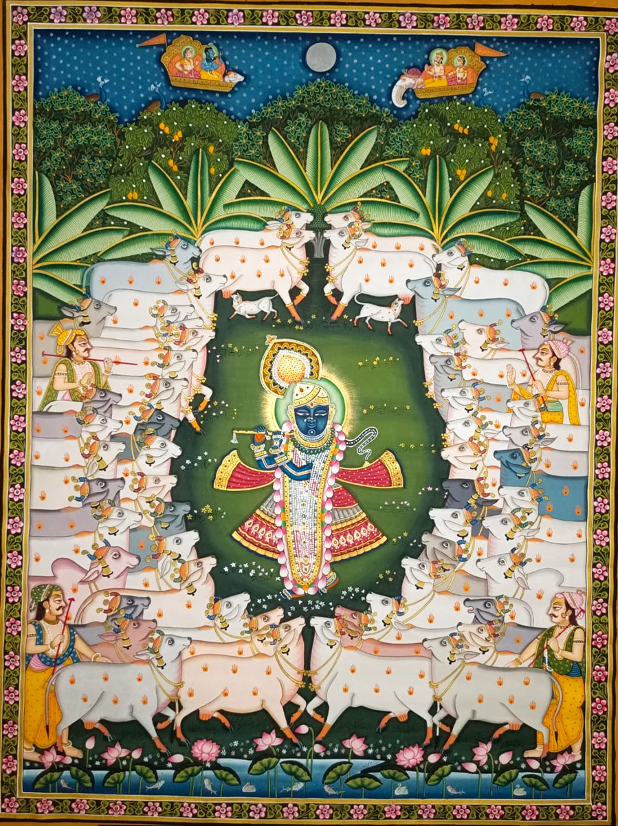 The Sacred Canavs of Shrinath Ji with Cows and Gopas in Pichwai by Sushil Soni Thumbnail