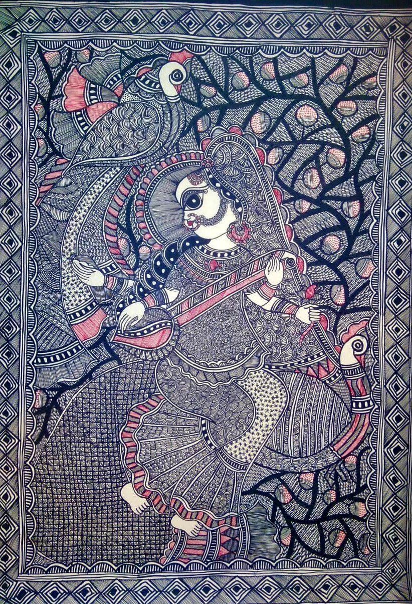 Madhubani Painting of Maa Saraswati by Pratima Bharti Thumbnail