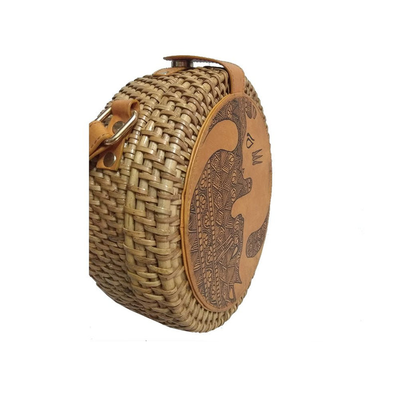 Leather Sling Cane Sling Bag Buy Cane Round Sling Bag Online At