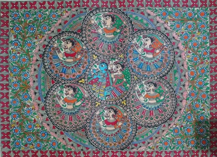 Raas Leela Madhubani Painting By Ambika Devi Thumbnail