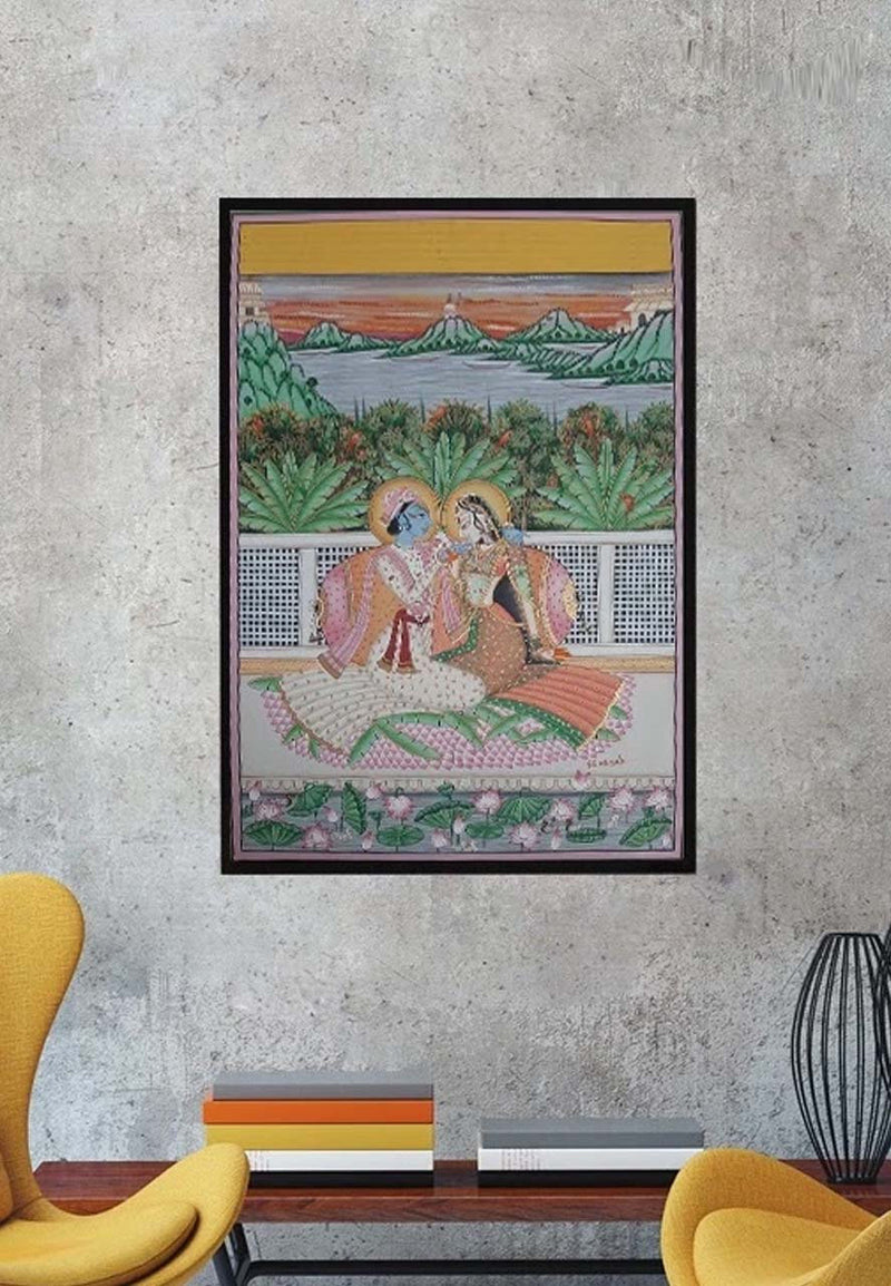 Radha Krishna on a balcony Kishangarh paintings | Indian Art