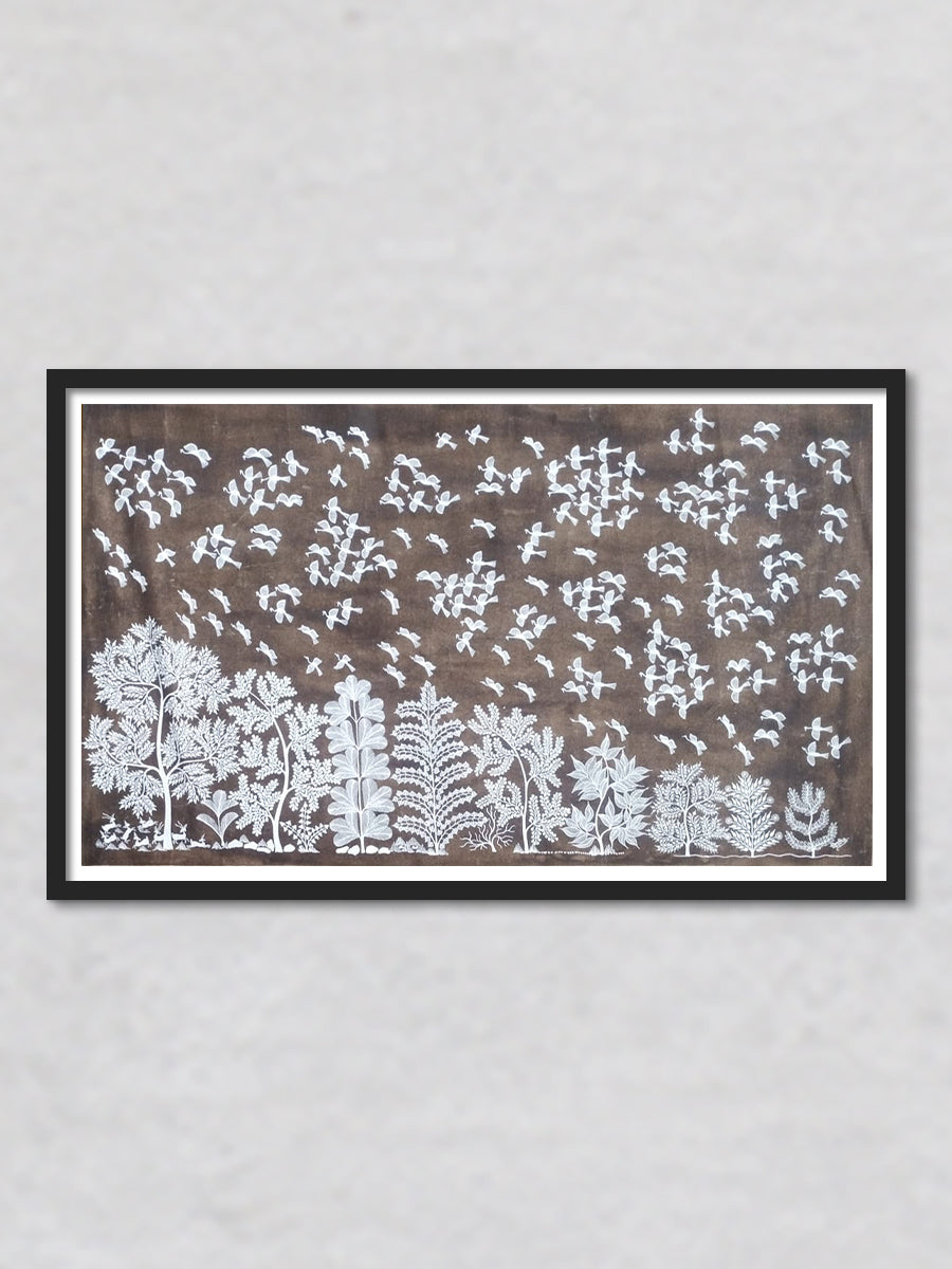 Trees and Birds Warli painting by Dilip Rama Bahotha