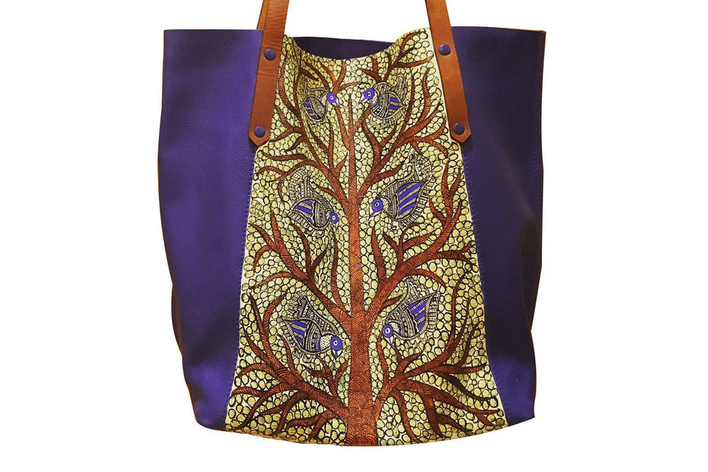 Handpainted Leather Bags | Blue Leather Bags | Genuine Leather Bags