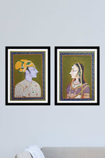 The King and Queen: Bani Thani Miniature style, set of 2 paintings by Mohan Prajapati