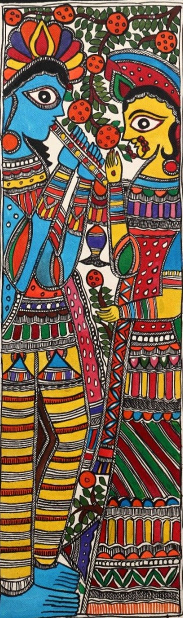 Timeless Lovers Radha-Krishna Madhubani Painting By Ambika Devi Thumbnail