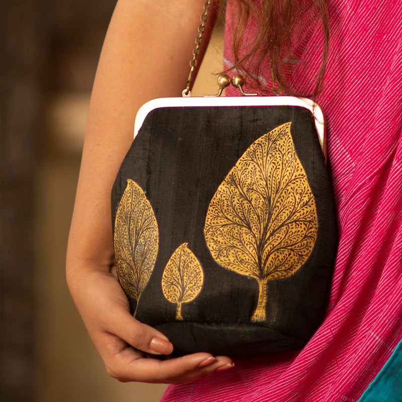 TREE OF LIFE, BLACK SILK CLUTCH