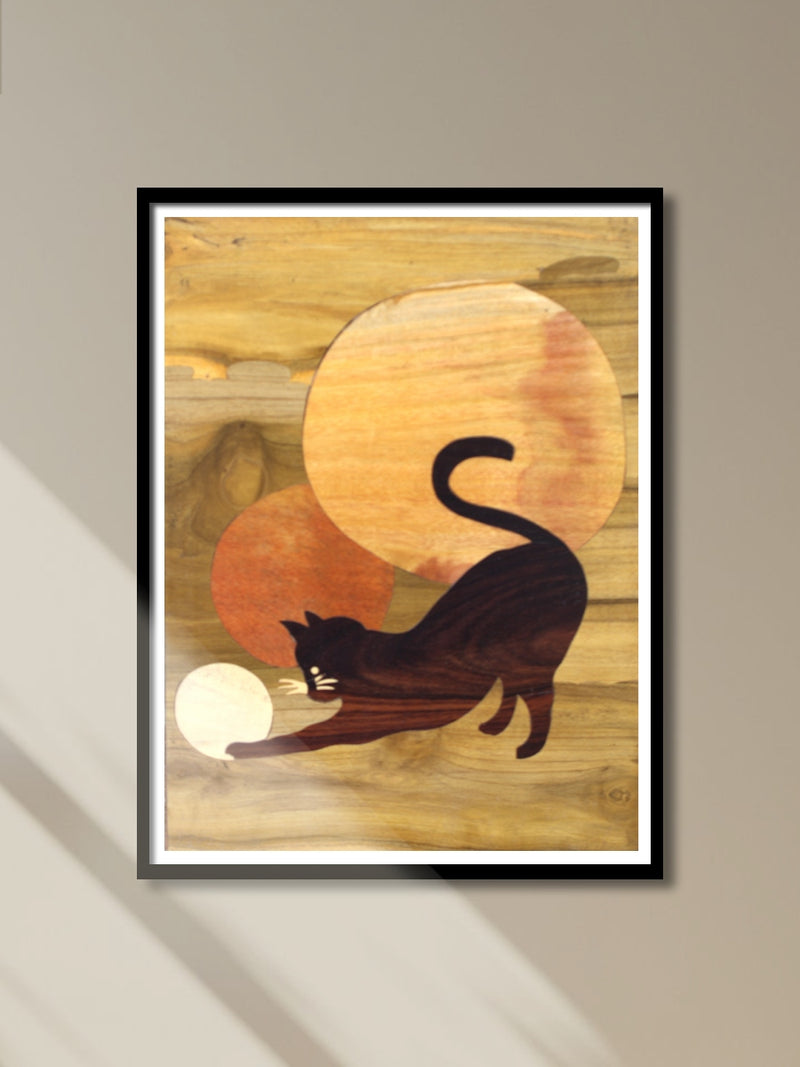 Shop A Cat and Moon in Mysore Wood Inlay By Mohan Kumar