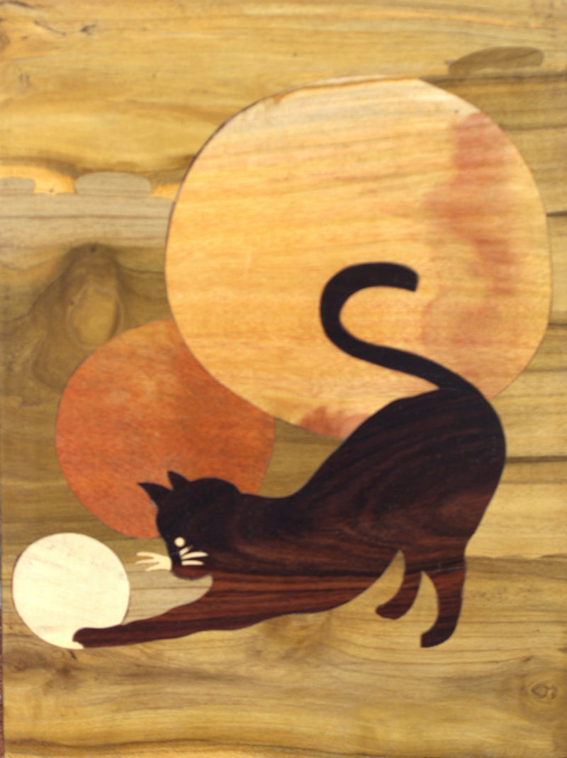 Buy A Cat and Moon in Mysore Wood Inlay By Mohan Kumar
