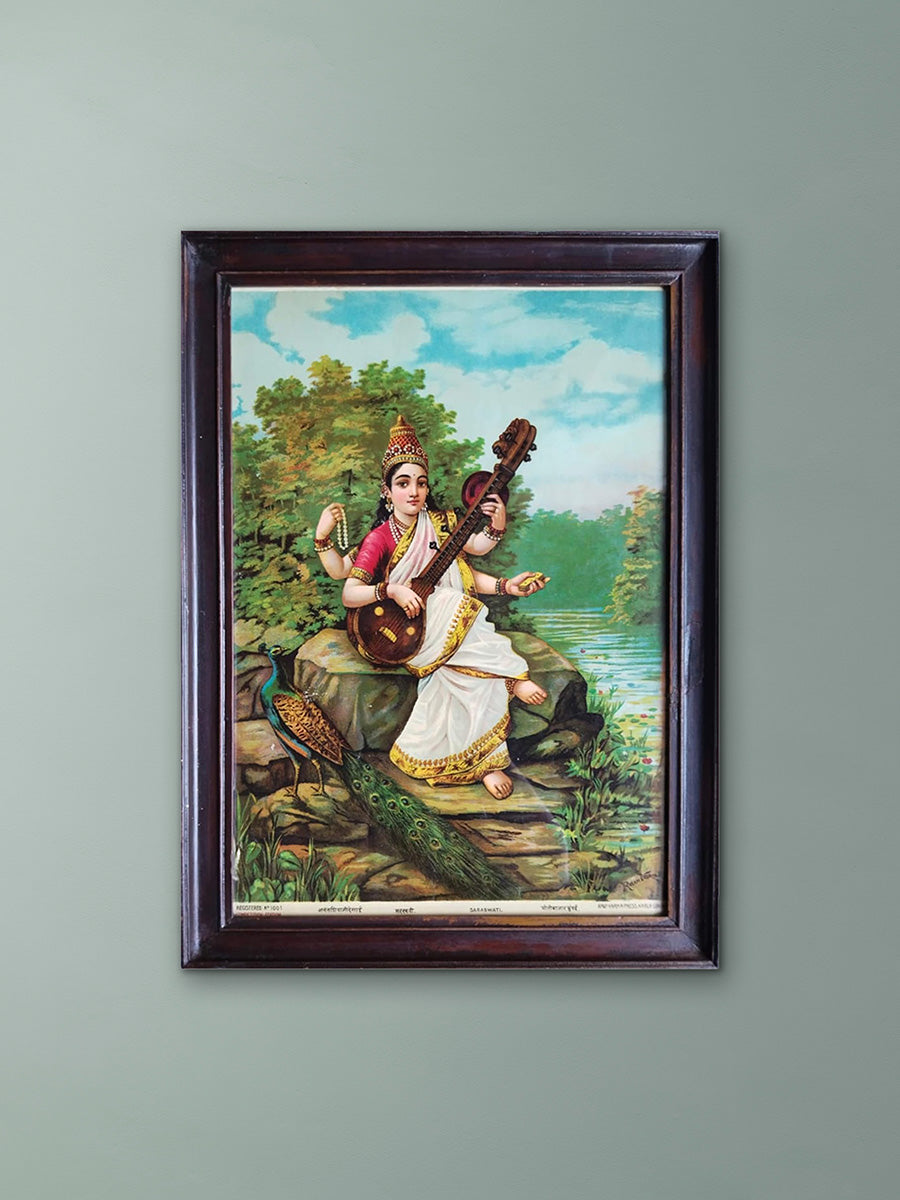 Buy Goddess Saraswati amidst Nature in Oleograph by Raja Ravi Varma