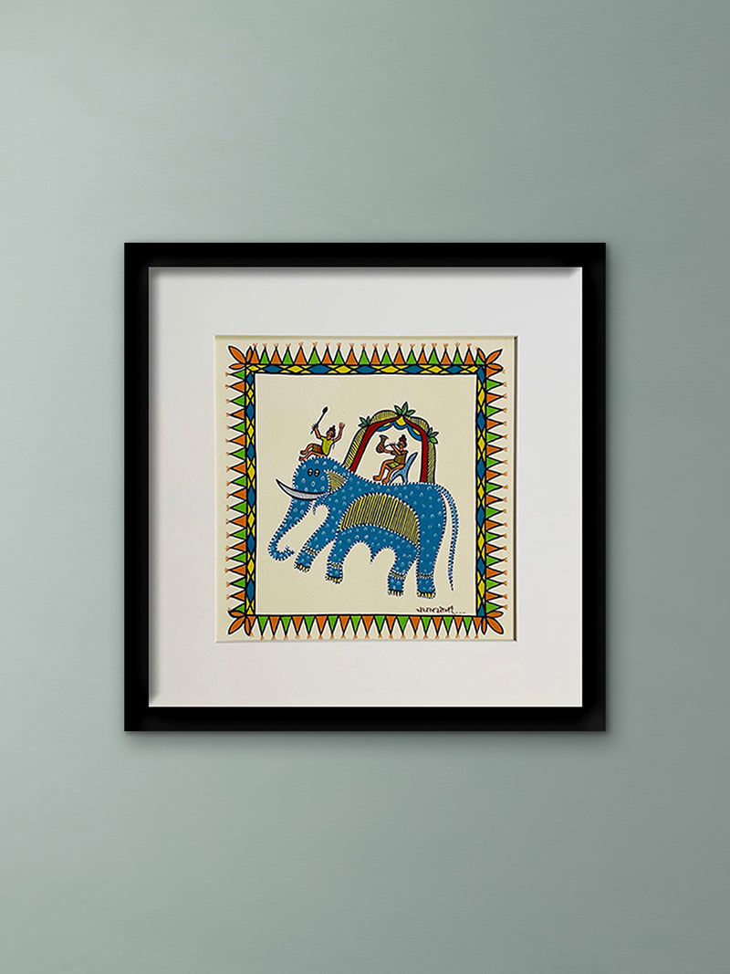 Buy Raja Bhoj Riding Elephant In Pithora Art by Chanchal Soni